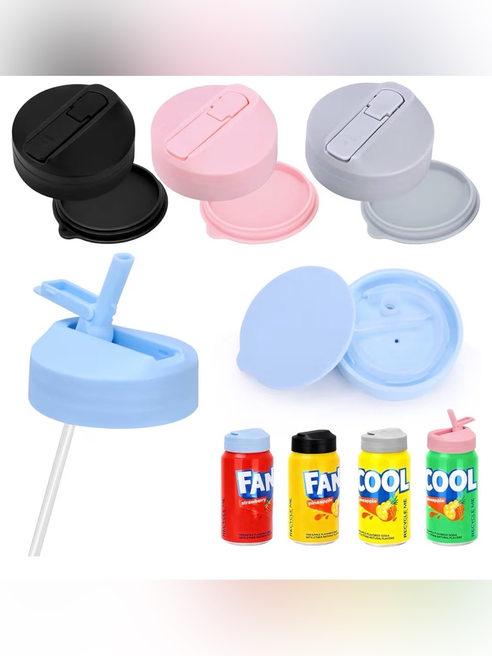 4 Pack Soda Can Lids with Straw